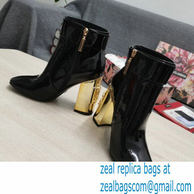 Dolce  &  Gabbana Heel 10.5cm Leather Ankle Boots Patent Black with DG Karol Heel and Strap 2021